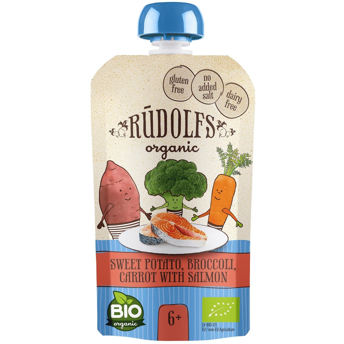 Rudolfs BIO kapsička, Batáty, brokolice, mrkev s lososem 110 g