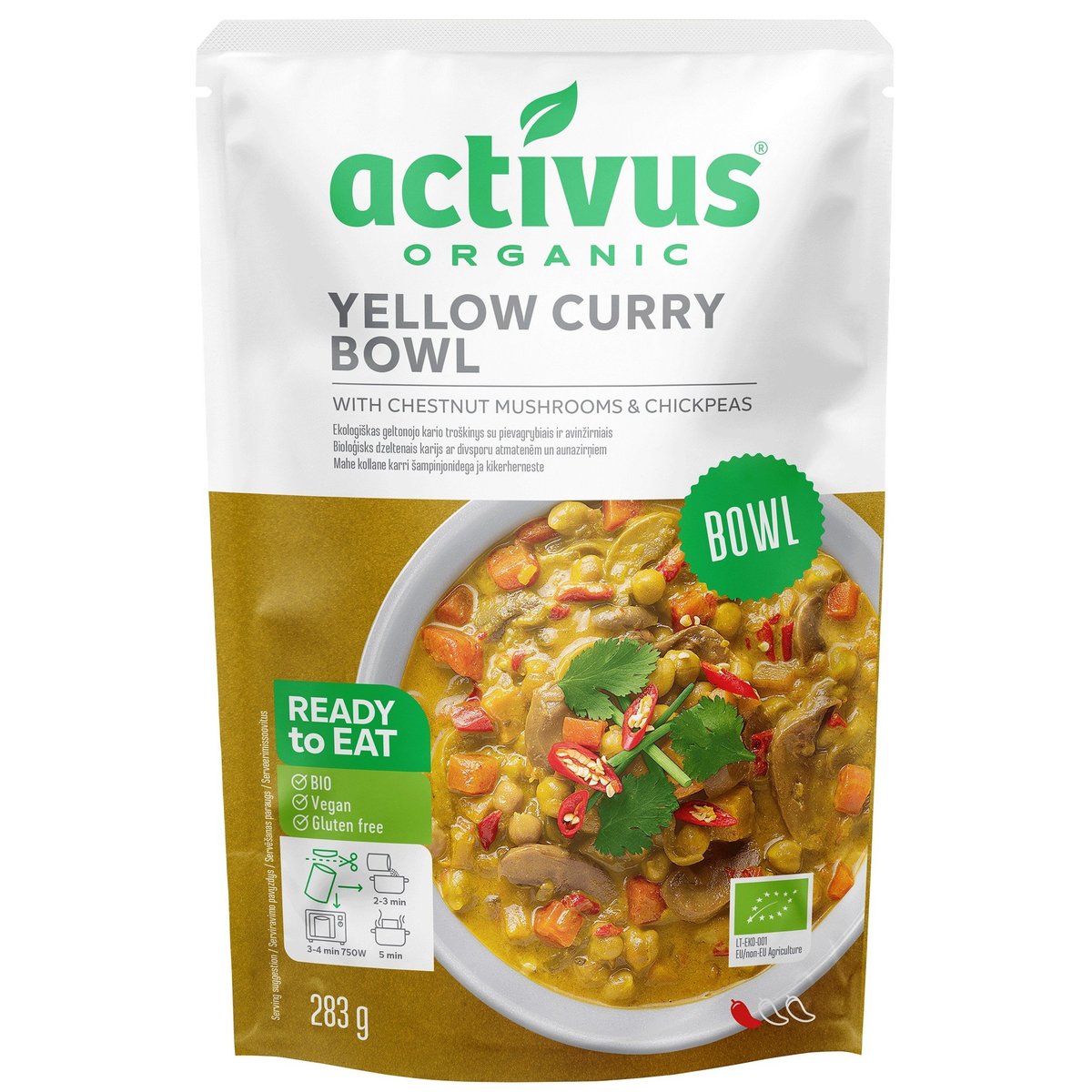 Activus BIO Yellow curry bowl se žlutým kari kořením, houbami a cizrnou