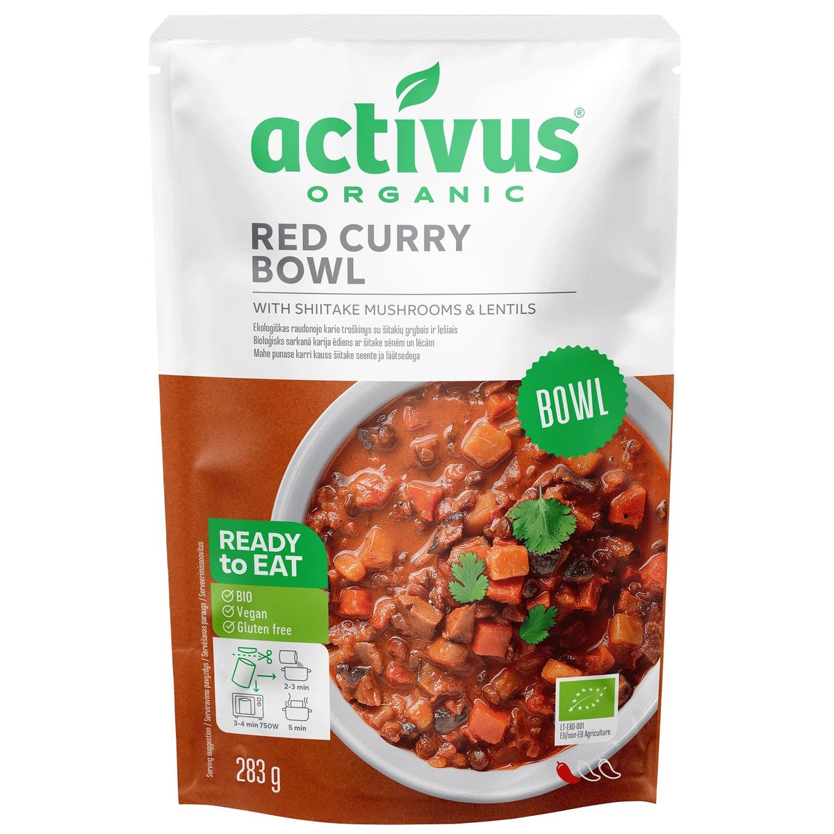 Activus BIO Red curry bowl s červeným kari kořením, houbami shiitake a čočkou
