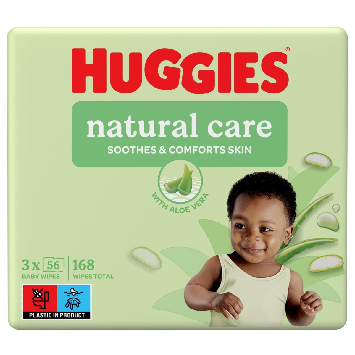 Huggies® Natural Aloe Vera Triplo dětské vlhčené ubrousky, 3×56 ks