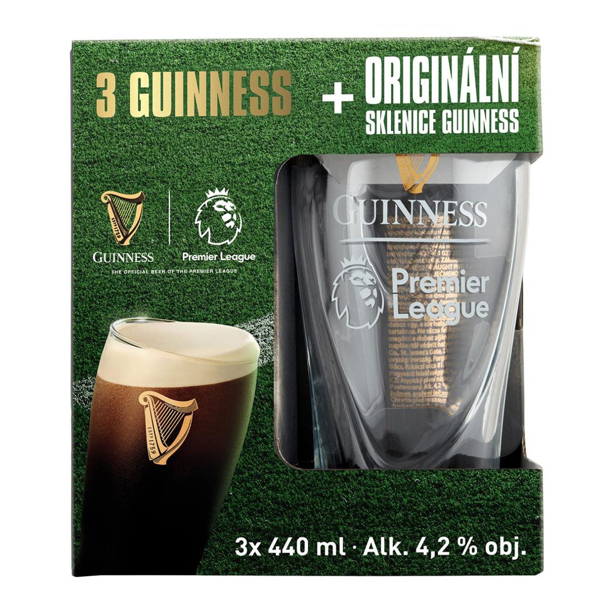 Guinness Draught multipack 3×0,44l se sklenicí
