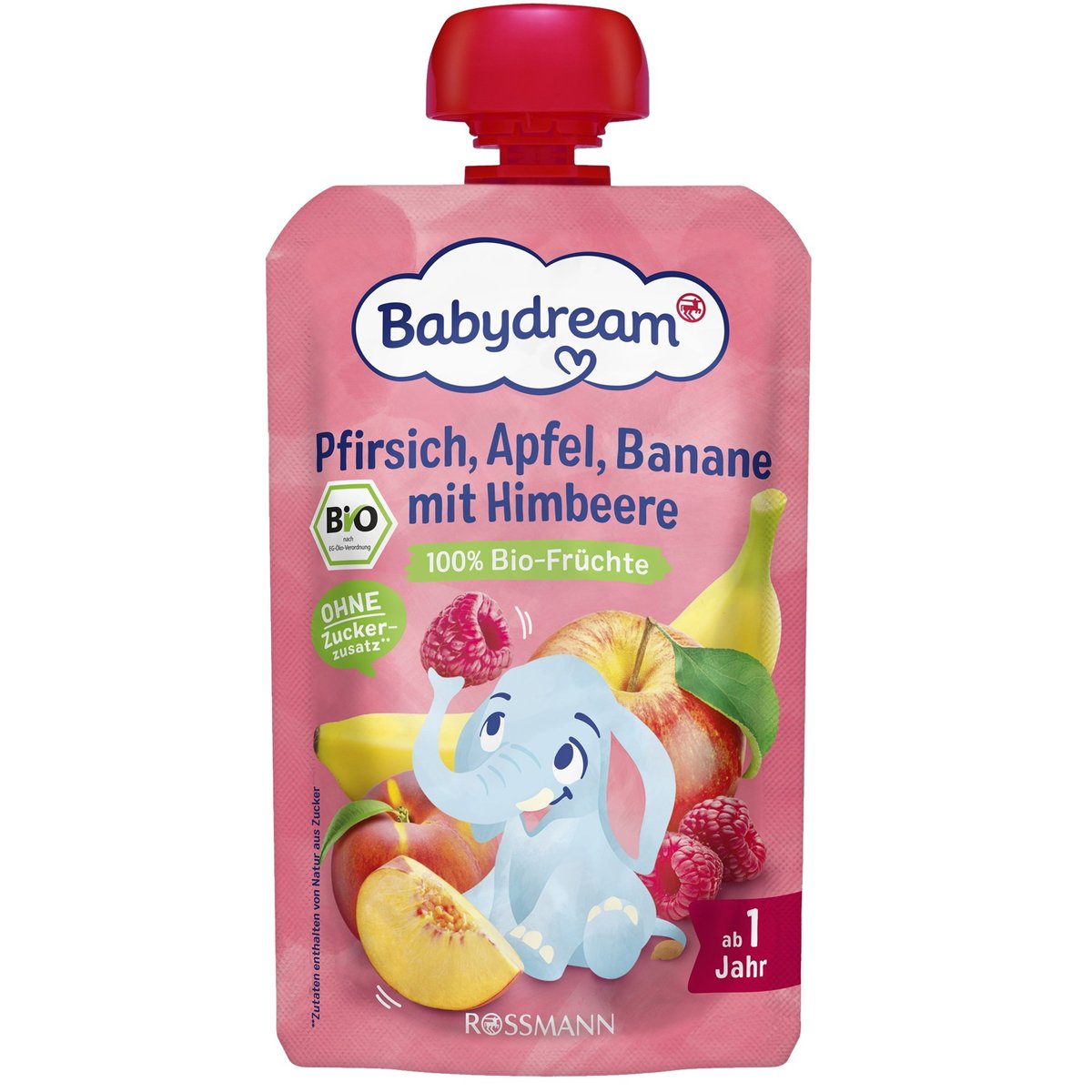 Babydream BIO Ovocná kapsička broskev, jablko, banán a malina