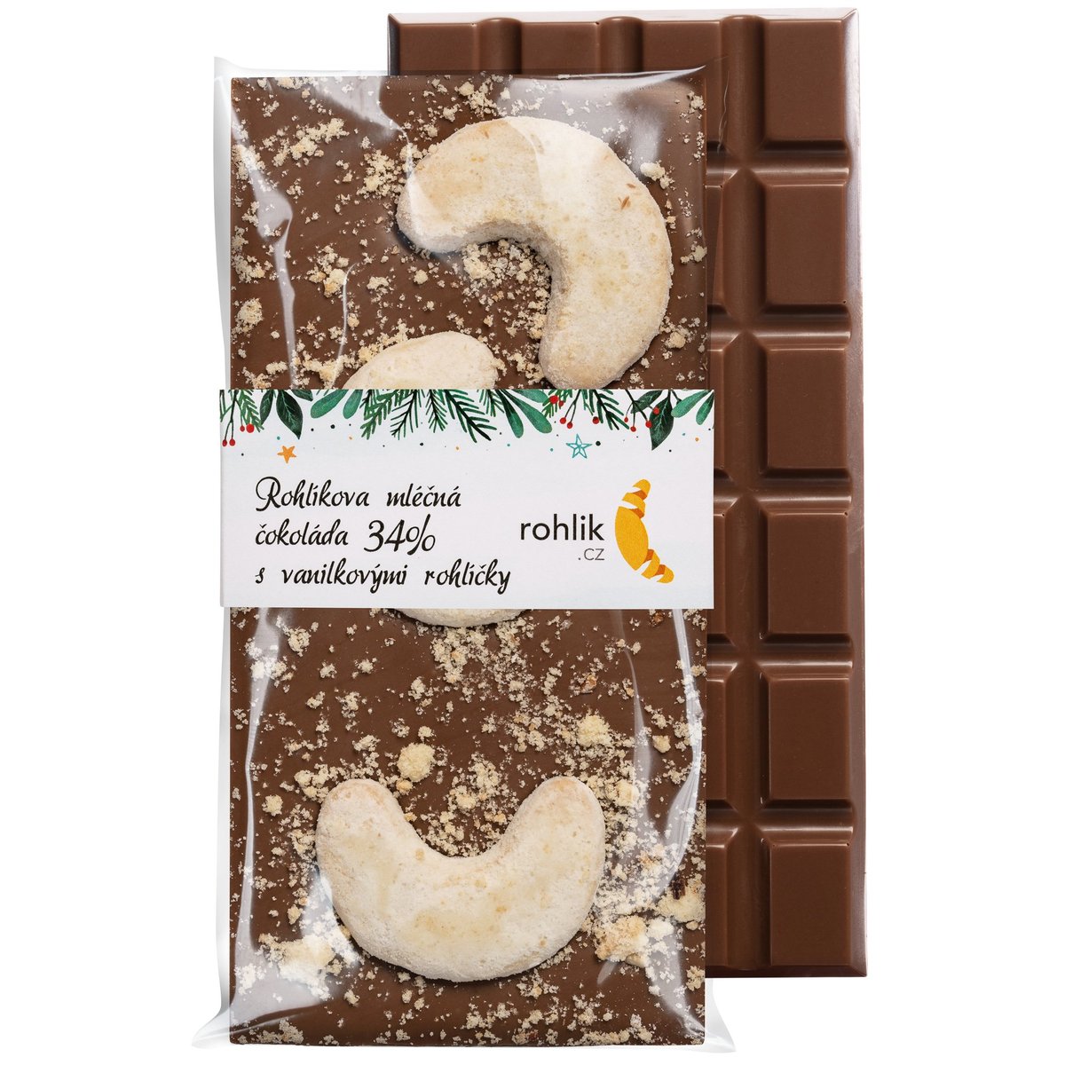 Rohlíkova mléčná čokoláda 34% s vanilkovými rohlíčky