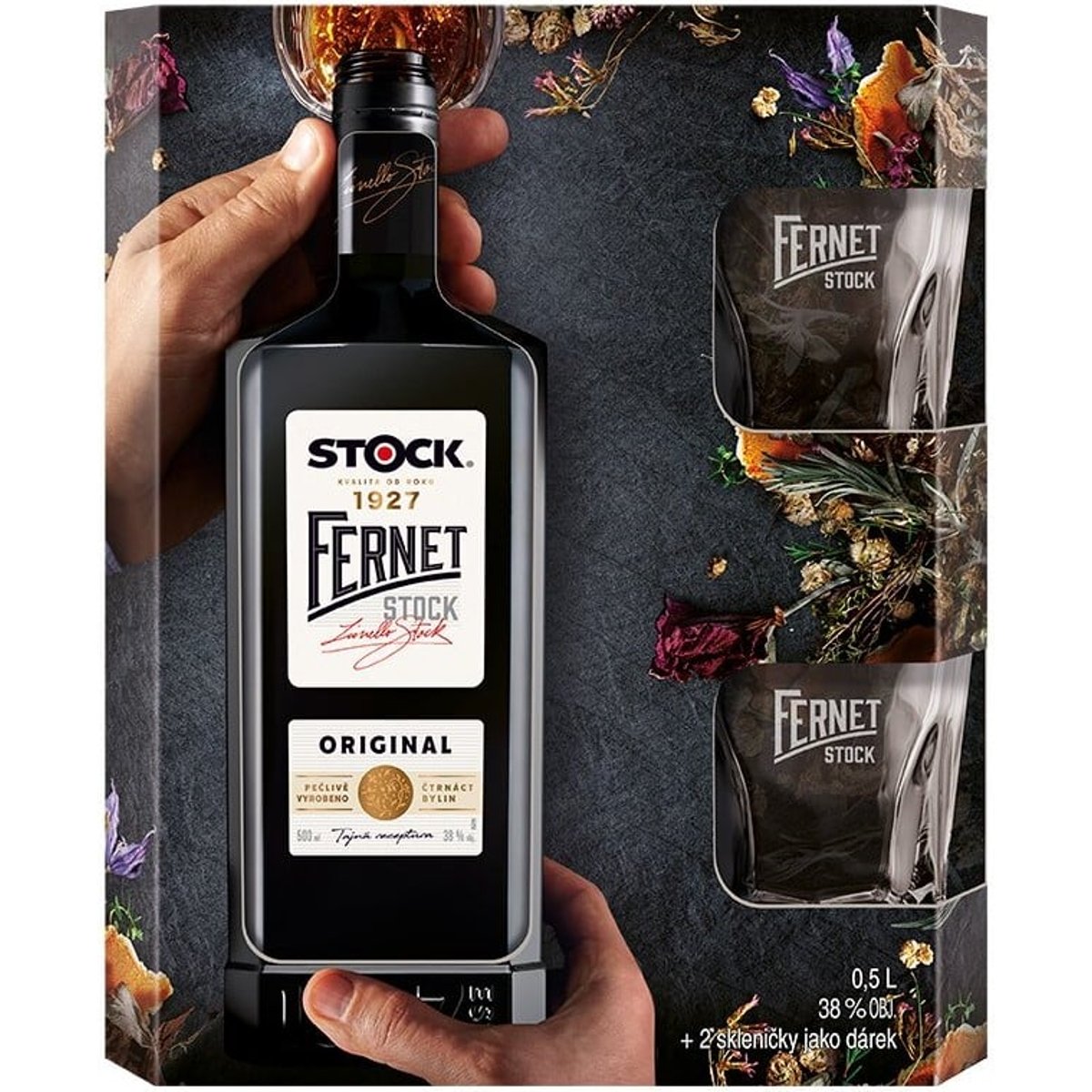 Fernet Stock Originál 38% obj. se 2 skleničkami dárkové balení