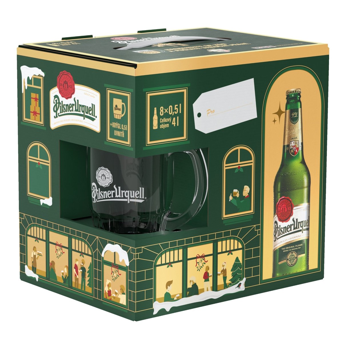 Pilsner Urquell vánoční balení s krýglem 8×0,5 l sklo