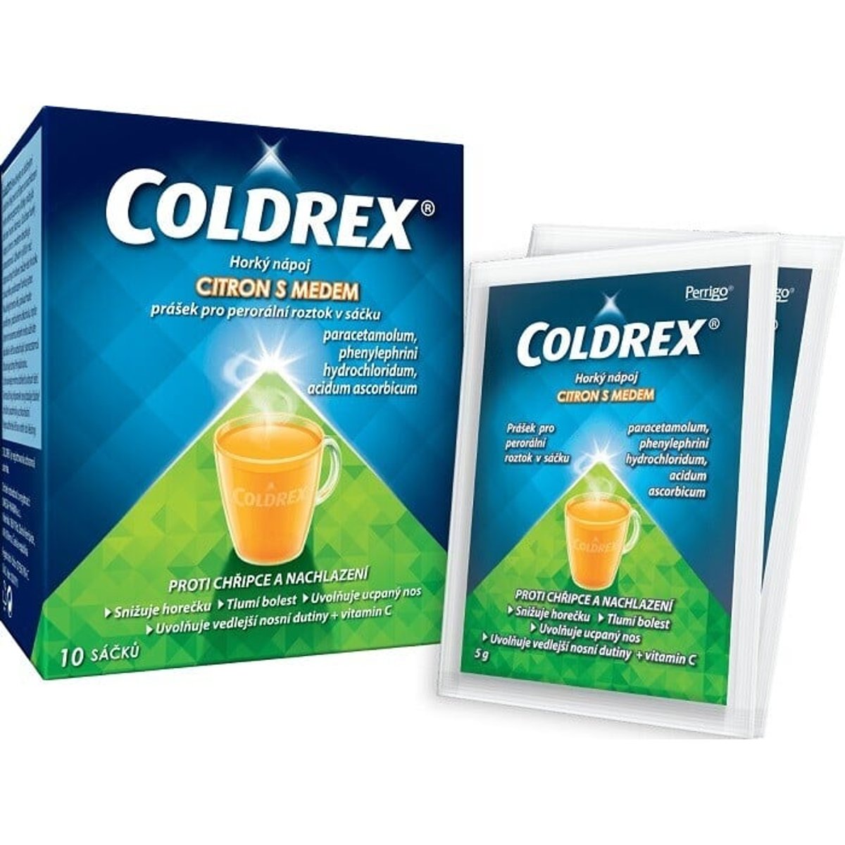 COLDREX HORKÝ NÁPOJ CITRON S MEDEM 750MG/10MG/60MG Prášek pro perorální roztok v sáčku 10