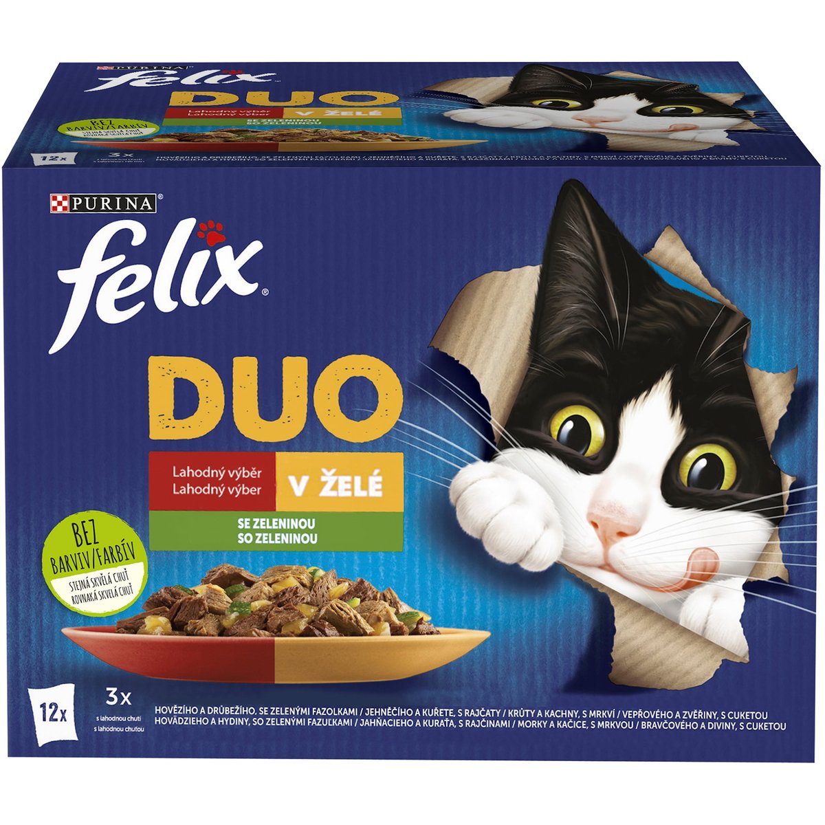 Felix Fantastic DUO kapsičky pro kočky hovězí a drůbeží, jehněčí a kuře, krůta a kachna, vepřové a zvěřina 12×85 g