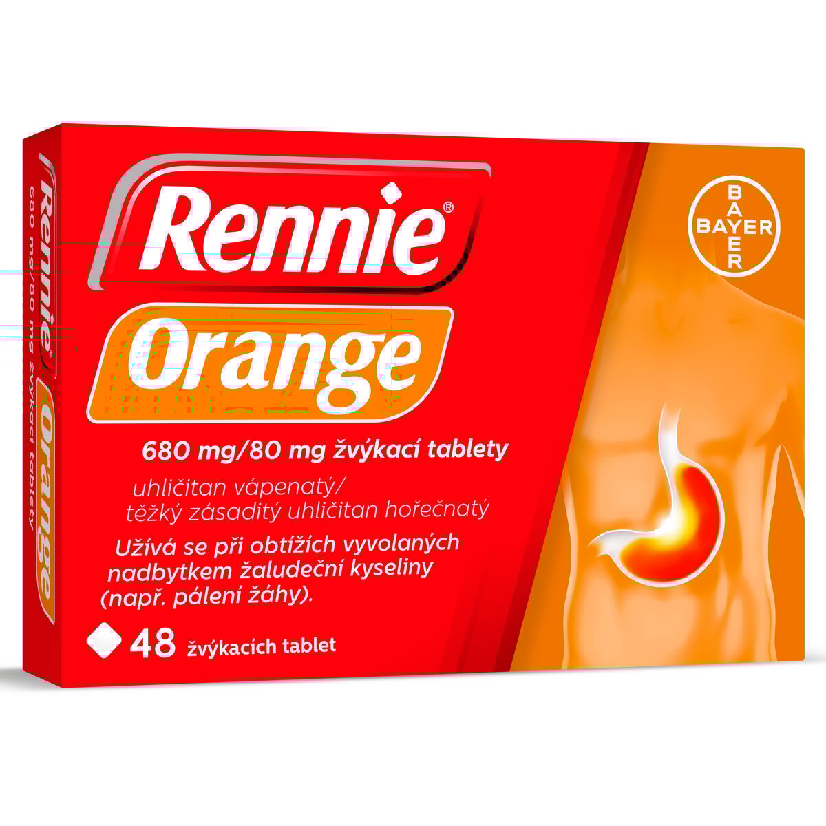 RENNIE ORANGE 680MG/80MG žvýkací tableta 48