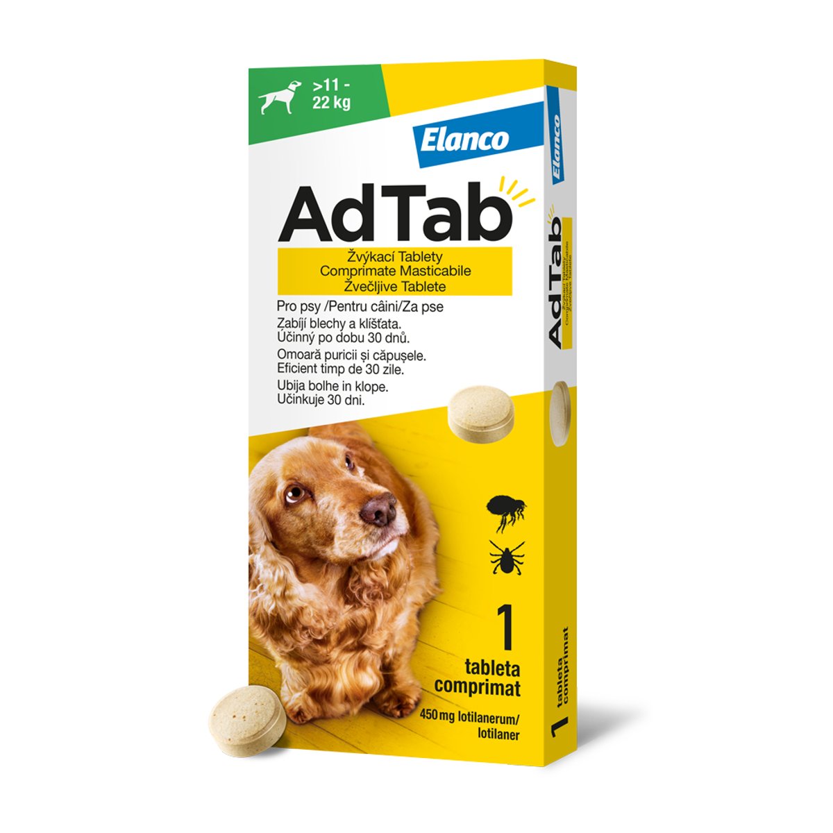 AdTab 450mg žvýkací tablety pro psy >11-22kg 1ks