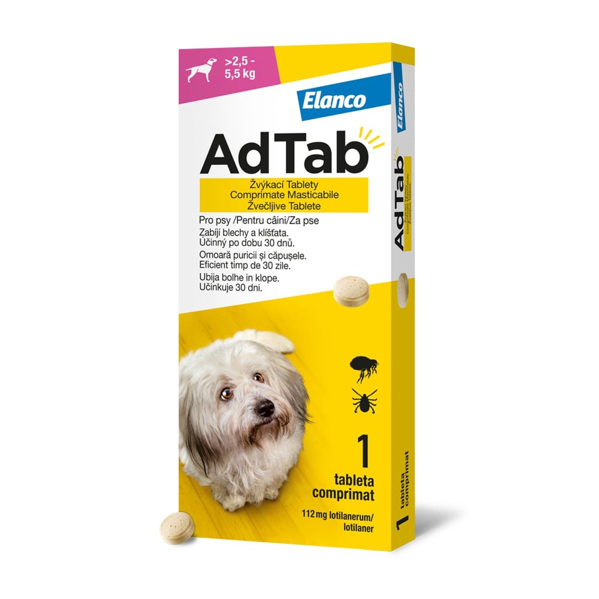 AdTab 112mg žvýkací tablety pro psy >2.5-5.5kg 1ks