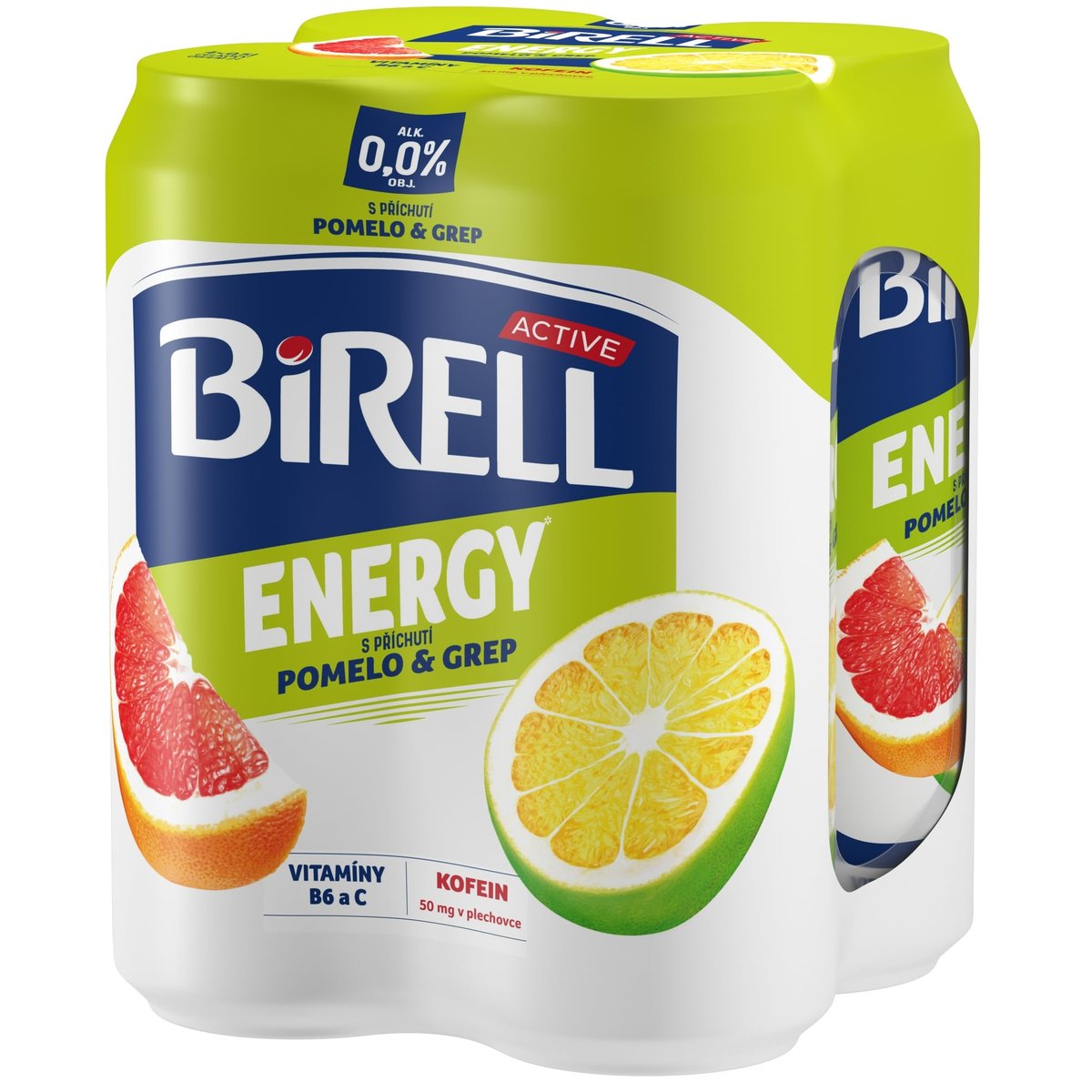 Birell 0.0 Energy Pomelo & Grep nealkoholické pivo s kofeinem 4×0,5 l plech