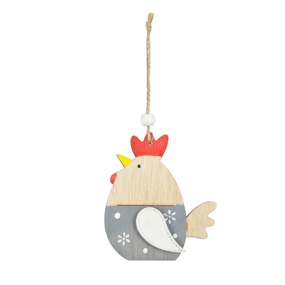 Dřevěný závěs Slepice šedá, 9 cm