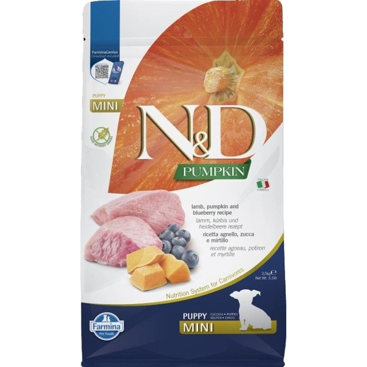 N&D Pumpkin granule pro štěňata malých plemen s jehněčím, dýní a borůvkami