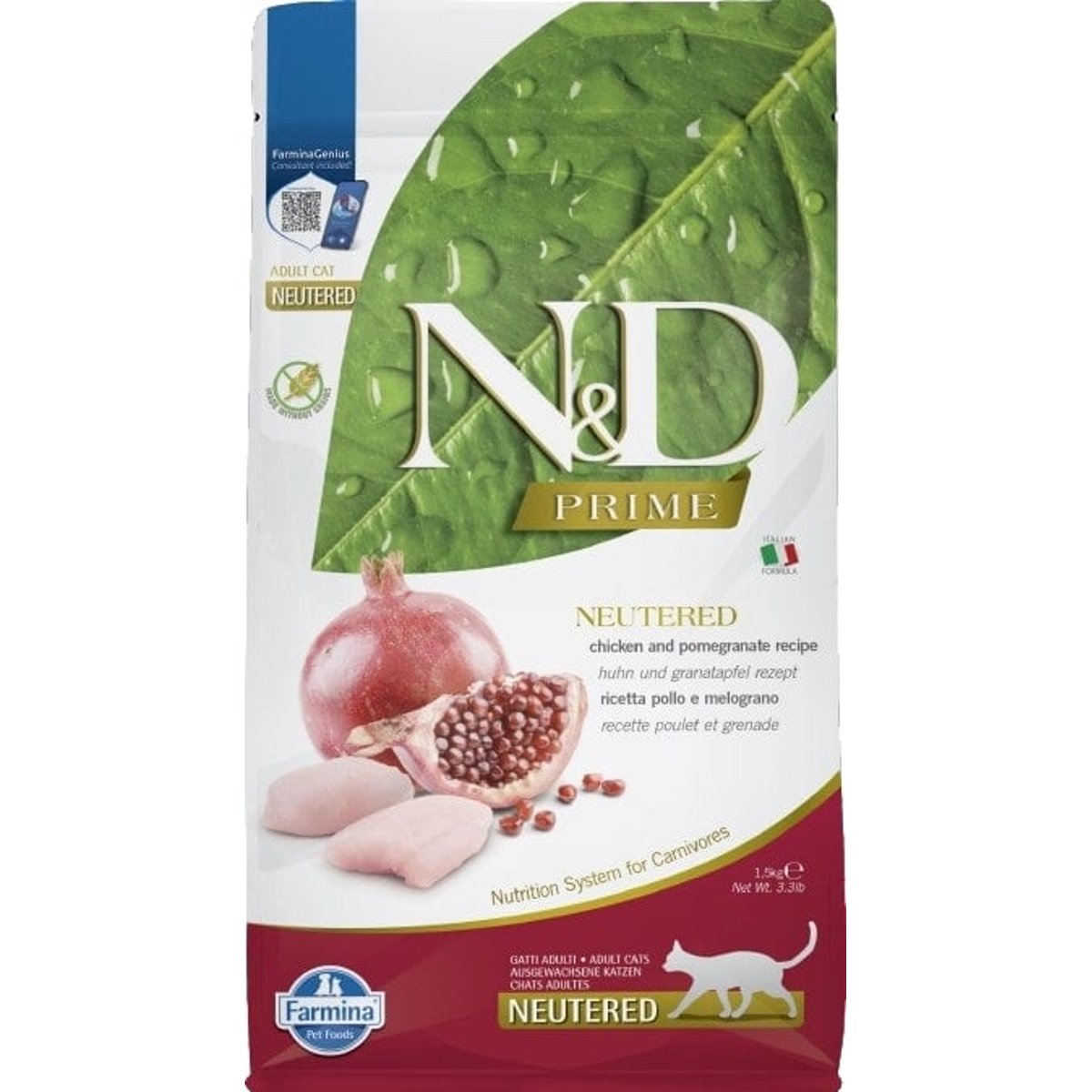 N&D Prime granule pro kastrované kočky s kuřecím a granátovými jablky