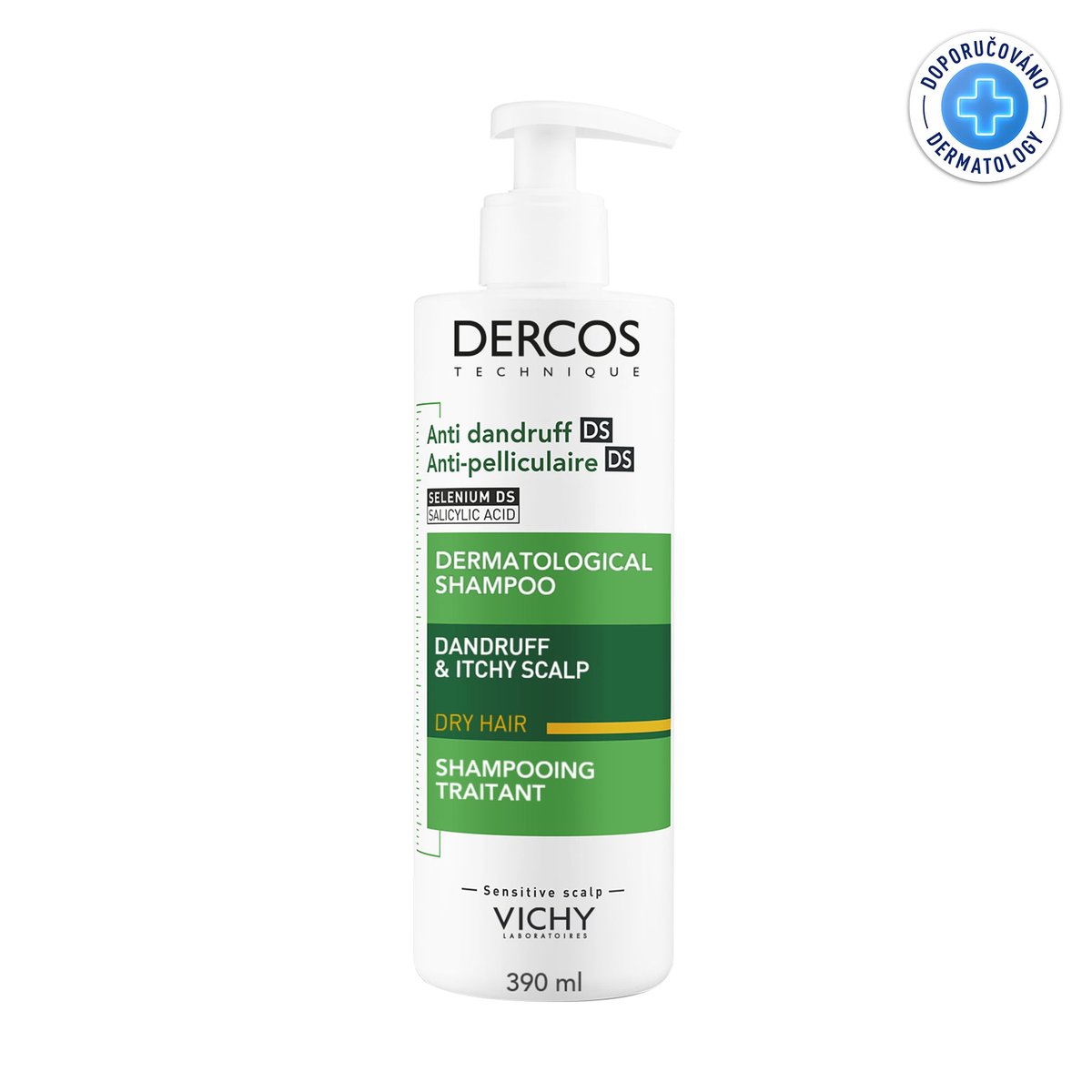 VICHY DERCOS Šampon proti lupům-suché vlasy 390ml