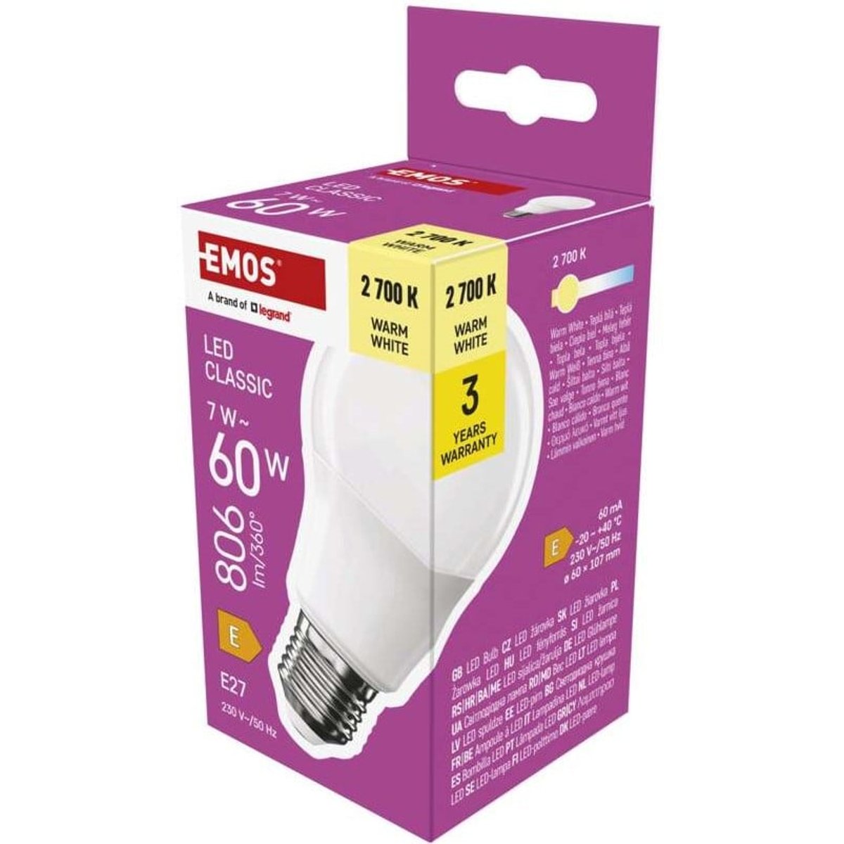 Emos LED žárovka Classic A60 7W E27, teplá bílá