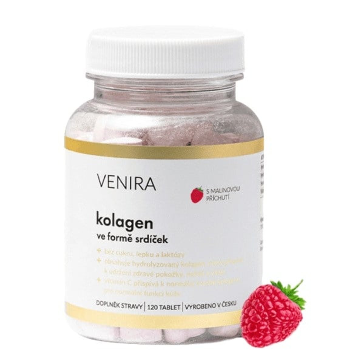 VENIRA kolagen ve formě srdíček, malina, 120 srdíček