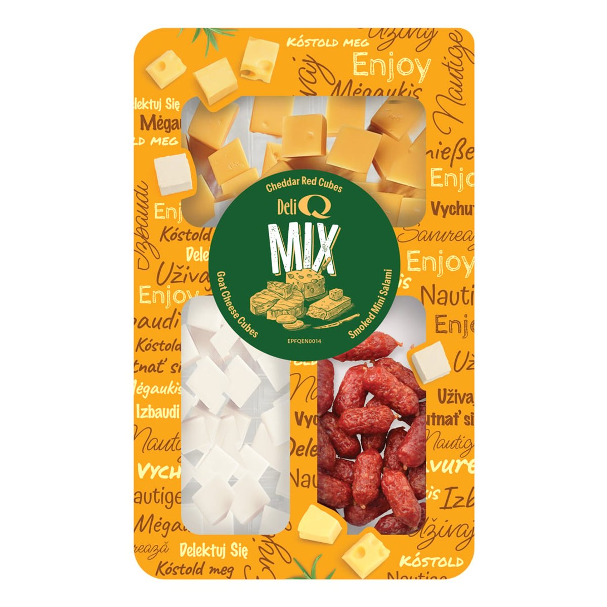 Deli Q Mix Sýr red cheddar, kozí sýr a mini salami