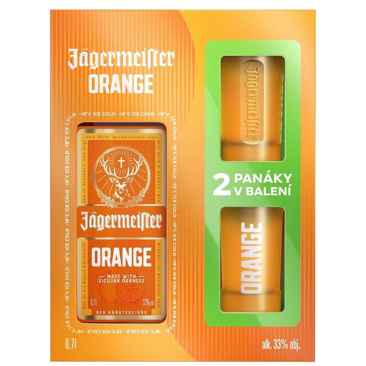 Jägermeister Orange 33 % obj. – dárkové balení se 2 panáky