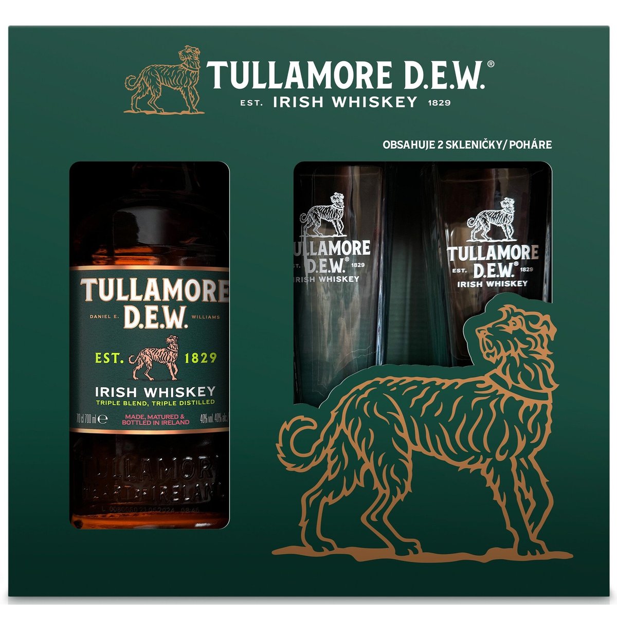 Tullamore Dew Irská whiskey 40 % obj., se 2 sklenicemi, dárkové balení
