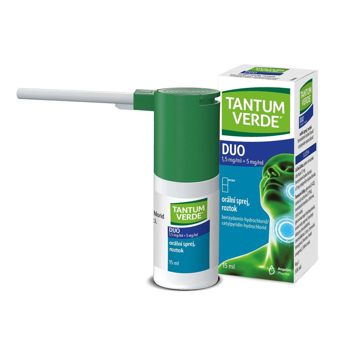 TANTUM VERDE DUO 1,5MG/ML+5MG/ML Orální sprej, roztok 1X15ML