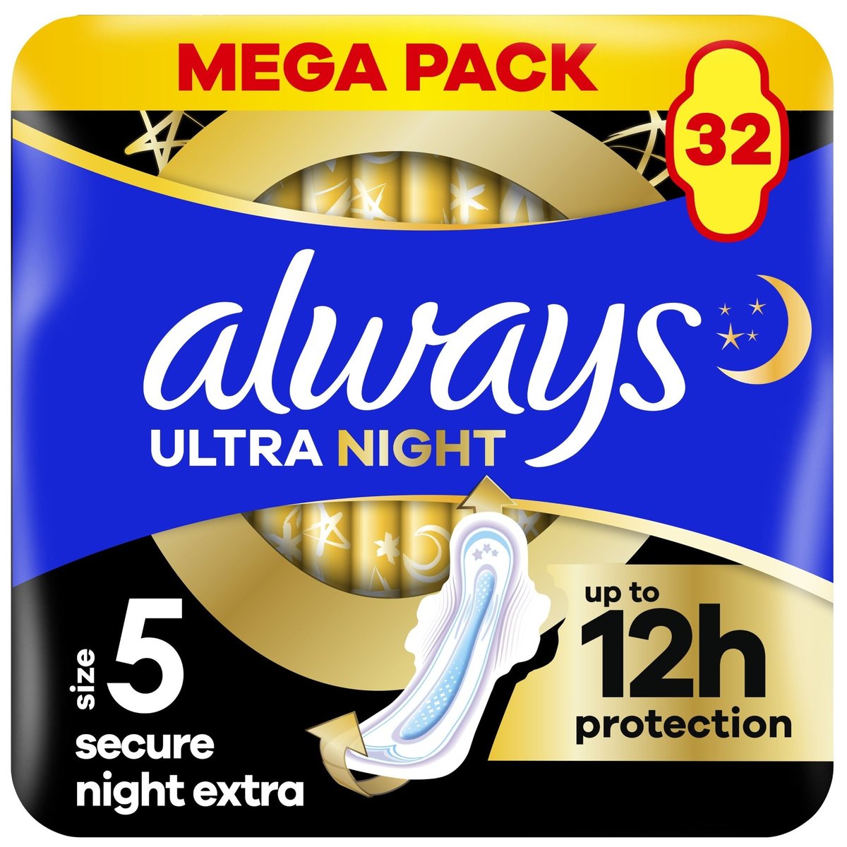 Always Ultra Secure Night Extra hygienické vložky s křidélky