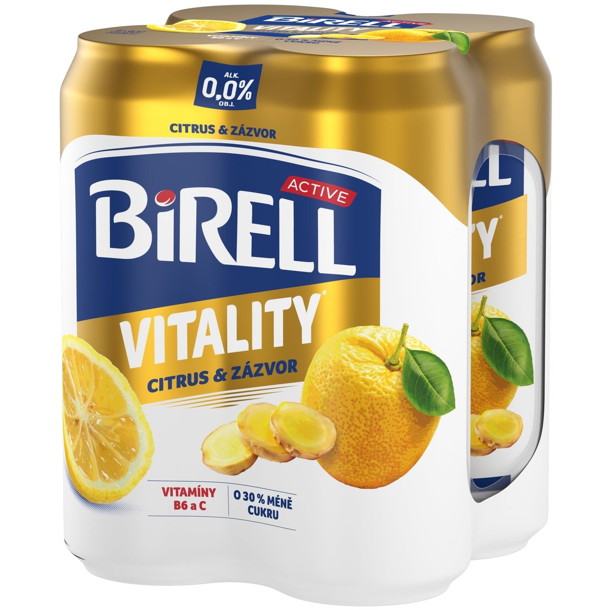 Birell 0.0 Vitality Citrus & Zázvor nealkoholické pivo s méně cukru 4×0,5 l plech