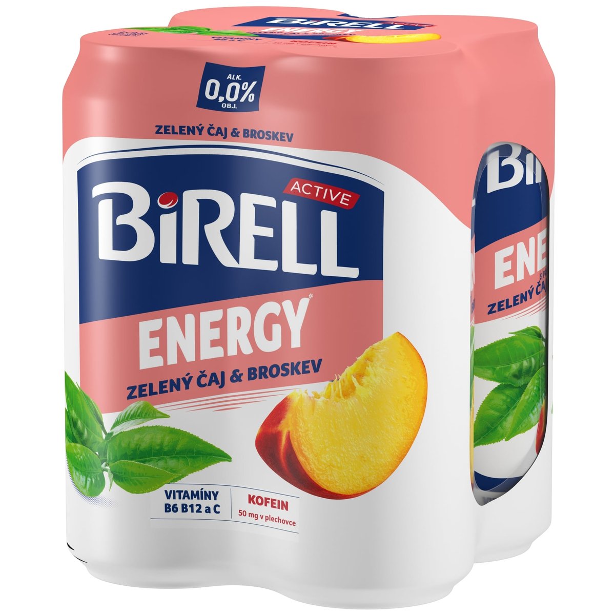 Birell 0.0 Energy Zelený čaj & Broskev nealkoholické pivo s kofeinem 4×0,5 l plech