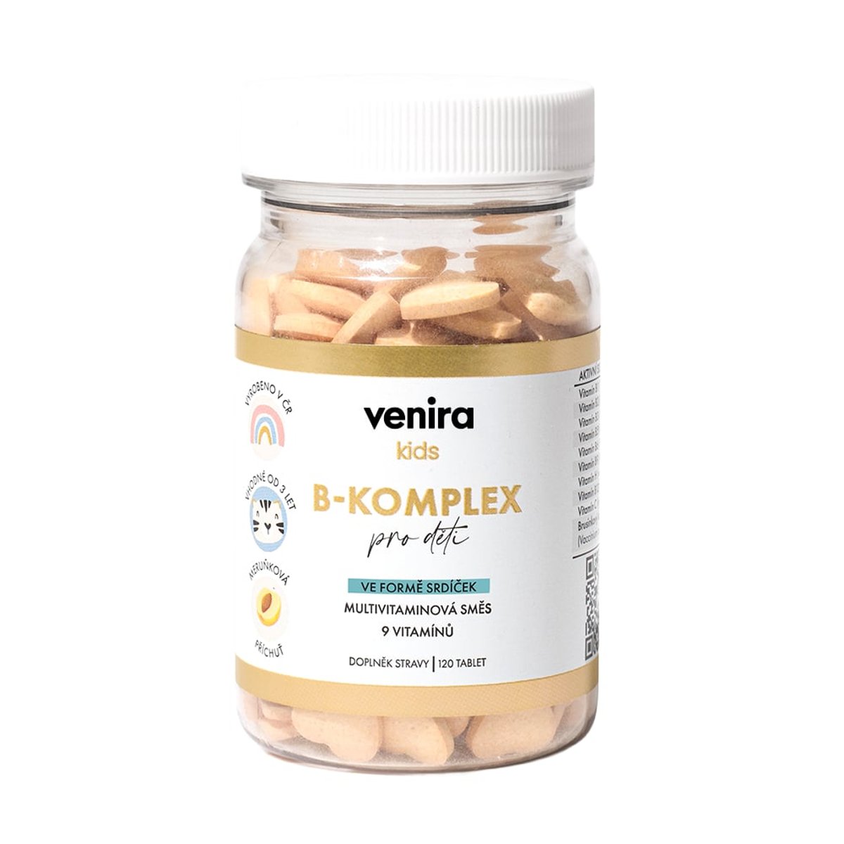 VENIRA B-komplex pro děti, příchuť meruňka, 120 srdíček