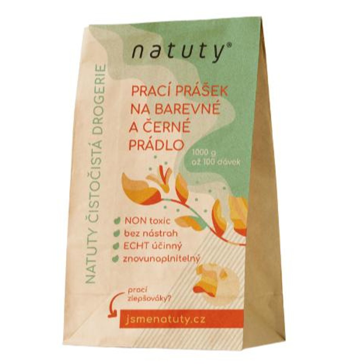 Natuty Prací prášek na barevné a černé prádlo- bez vůně, 100 pracích dávek, 1 kg