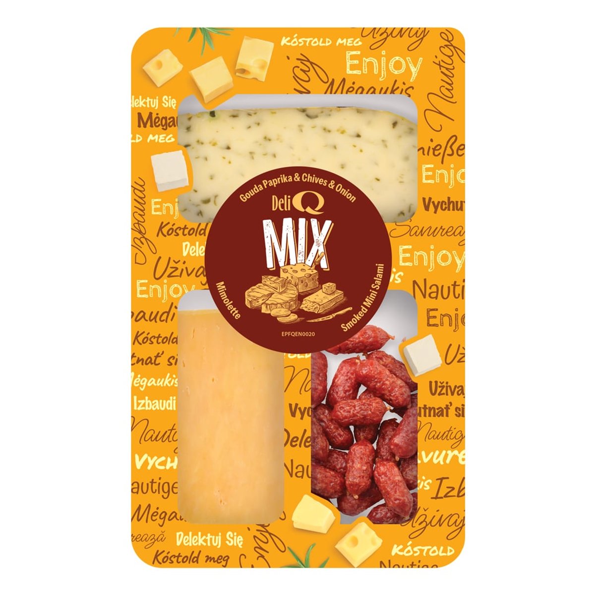 Deli Q Mix Gouda, mimolette a mini salami