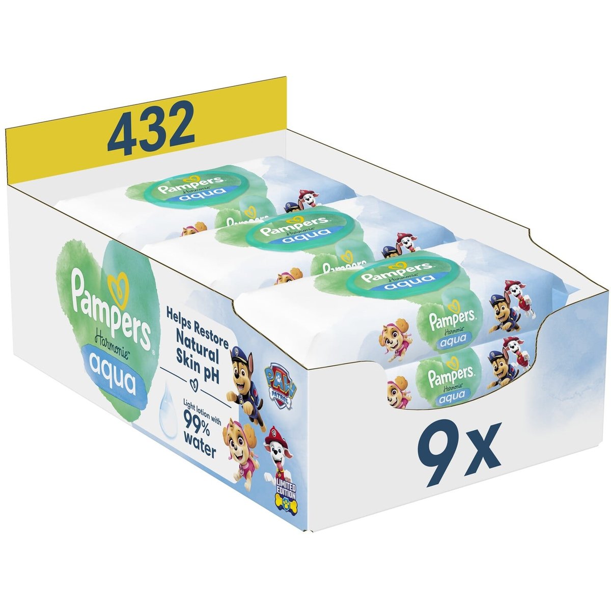 Pampers Harmonie Aqua Paw Patrol dětské čisticí ubrousky 9×48 ks