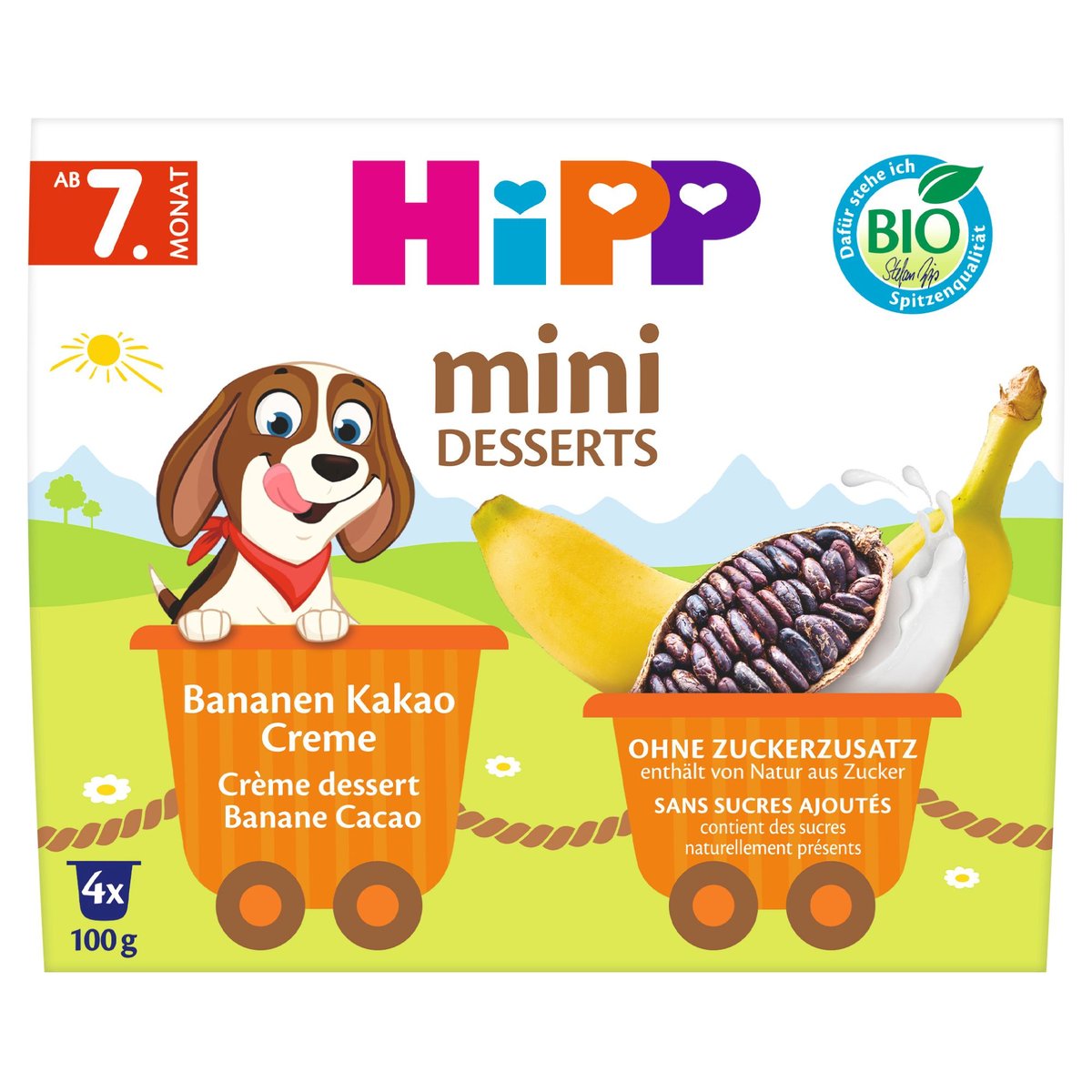 HiPP BIO Mléčný dezert banán a kakao (4×100 g)
