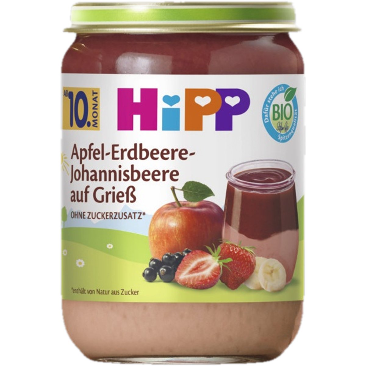 HiPP BIO Krupička s jablky, jahodami a černým rybízem 190g