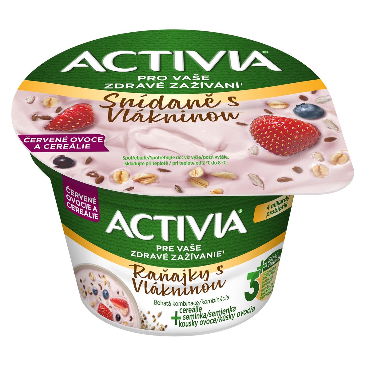 Activia Probiotický jogurt cereální snídaně červené ovoce