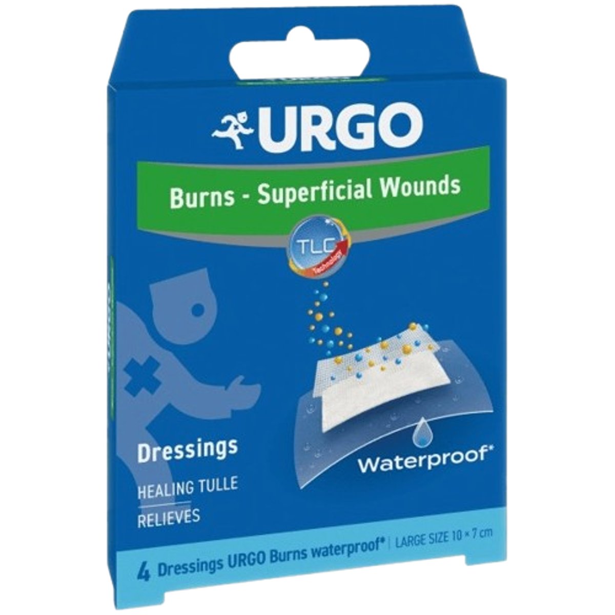 URGO BURNS Voděod.náplasti na popál.10x7cm 4ks