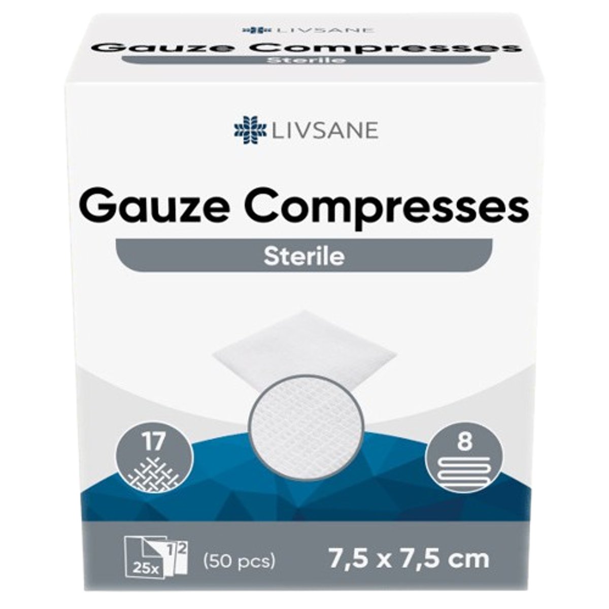 LIVSANE Sterilní gázové kompresy 7.5x7.5cm 25x2ks