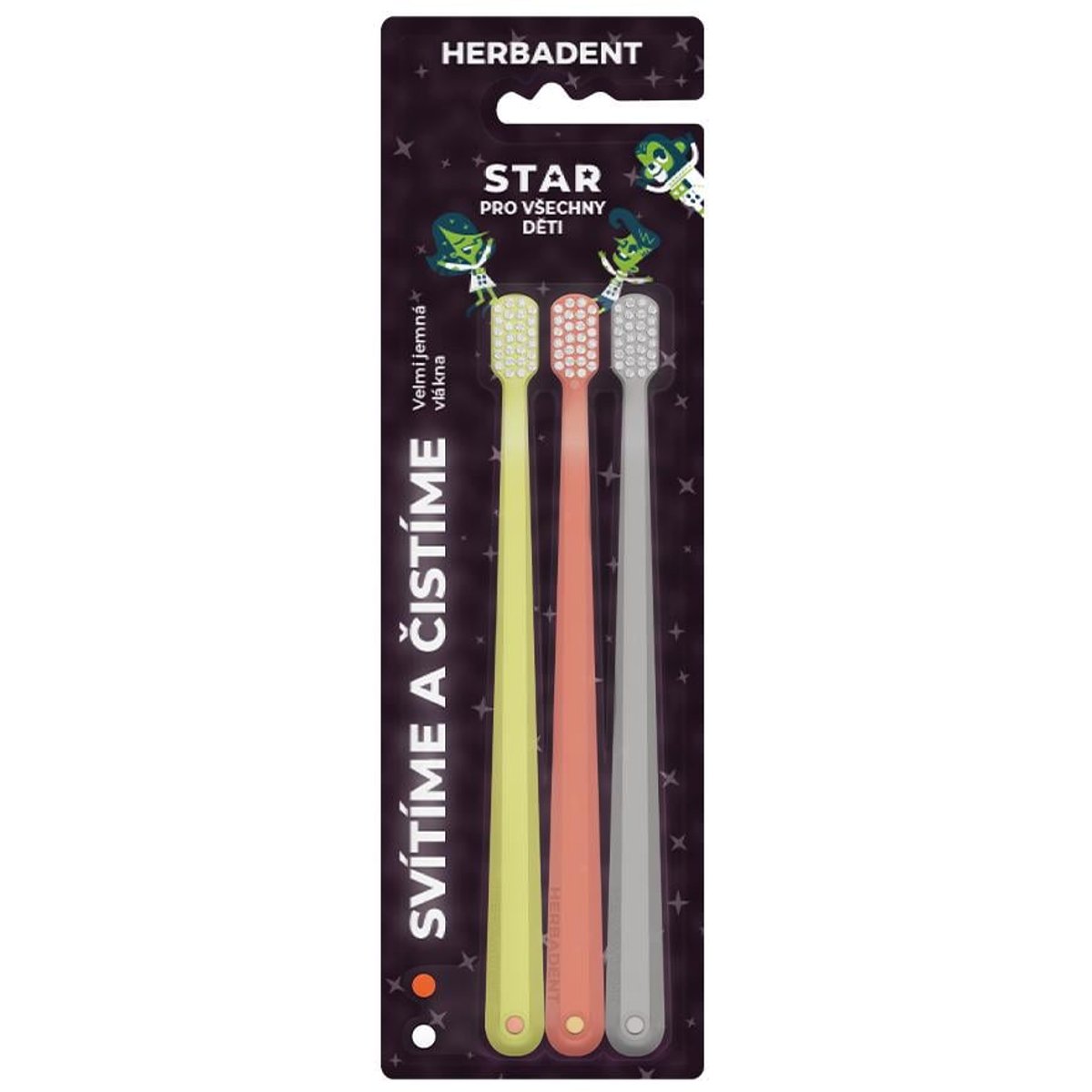 Herbadent Star dětský svítící zubní kartáček s velmi jemnými vlákny 3+