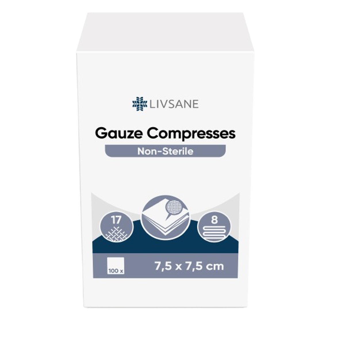 LIVSANE Nesterilní gázové kompresy 7.5x7.5cm 100ks