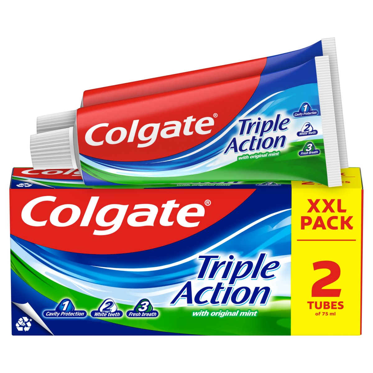 Levně Colgate Triple Action Original Mint zubní pasta, 2×75 ml