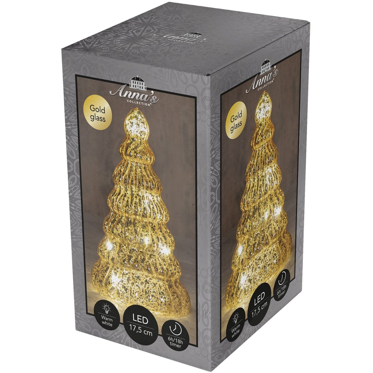Anna's Collection Svítící vánoční dekorace s časovačem – zlatý skleněný stromeček