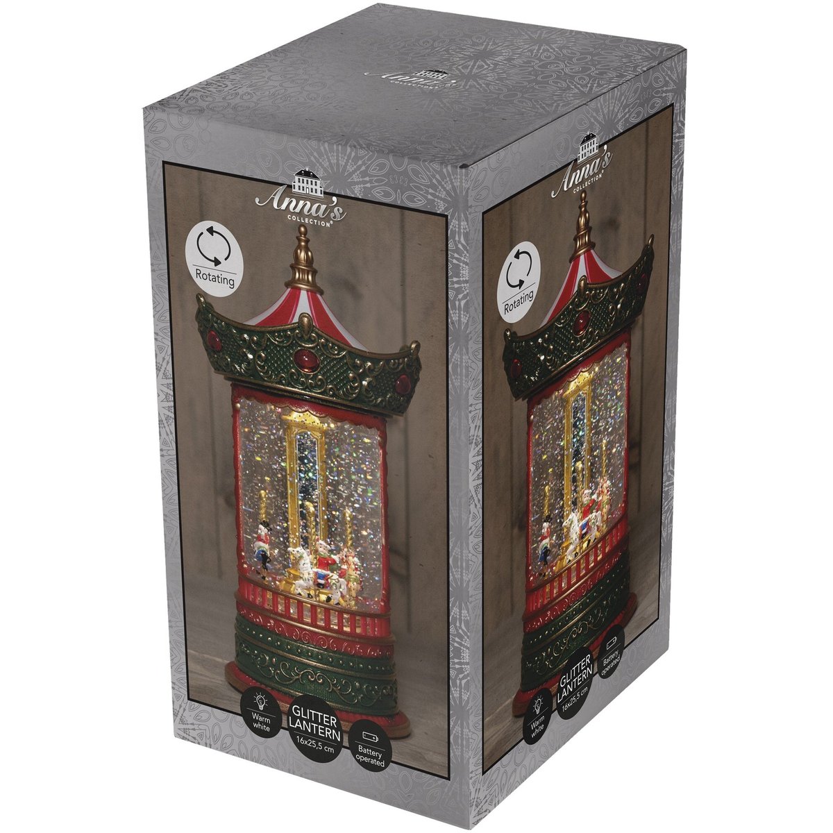 Anna's Collection Svítící vánoční dekorace s časovačem – otočný kolotoč v třpytivé vodě