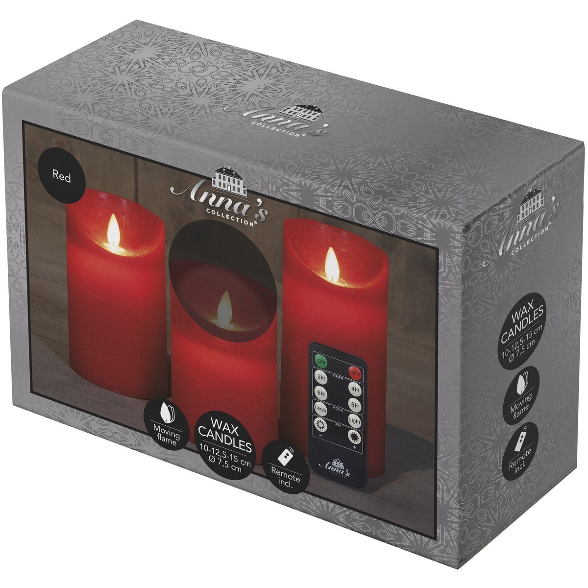 Anna's Collection Svítící vánoční dekorace s časovačem – voskové červené svíčky s pohyblivým plamenem a dálkovým ovládáním