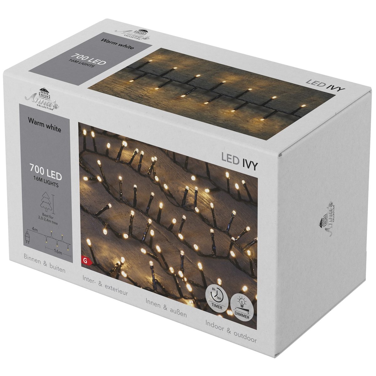 Anna's Collection LED vánoční světýlka s časovačem – kuličky teplá bílá, délka 16 m