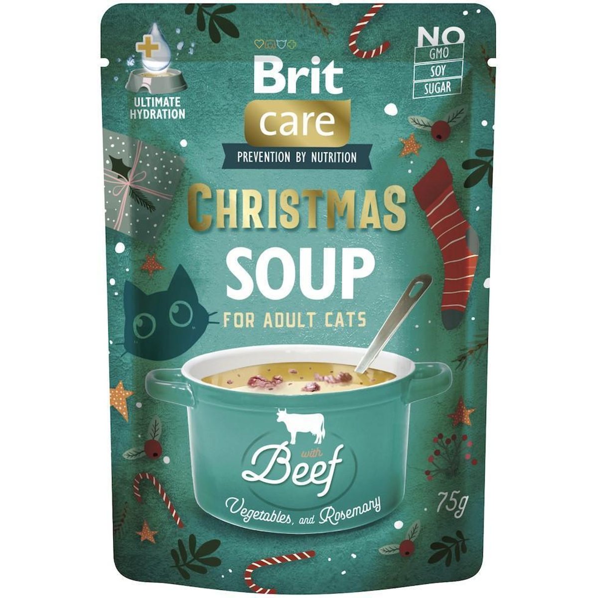 Brit Care Vánoční hovězí polévka s mrkví, hráškem a rozmarýnem pro kočky