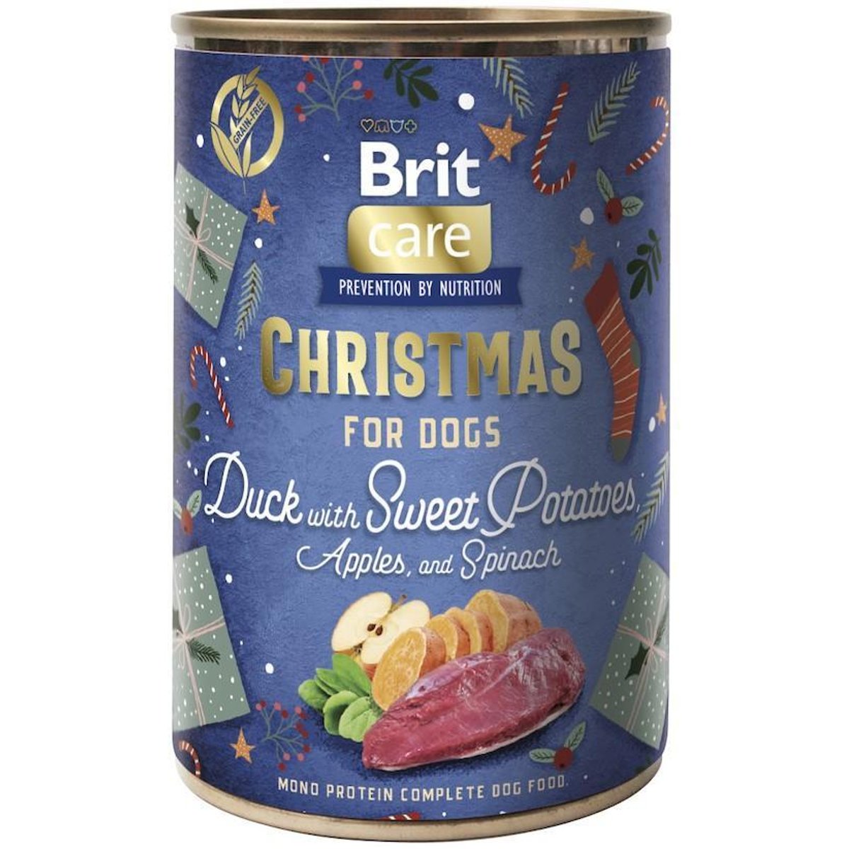 Brit Care Vánoční kachní konzerva s batáty, jablky a špenátem pro psy