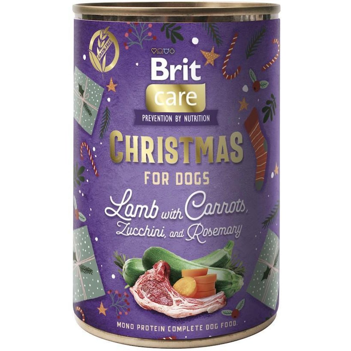 Brit Care Vánoční jehněčí konzerva s mrkví, cuketou a rozmarýnem pro psy