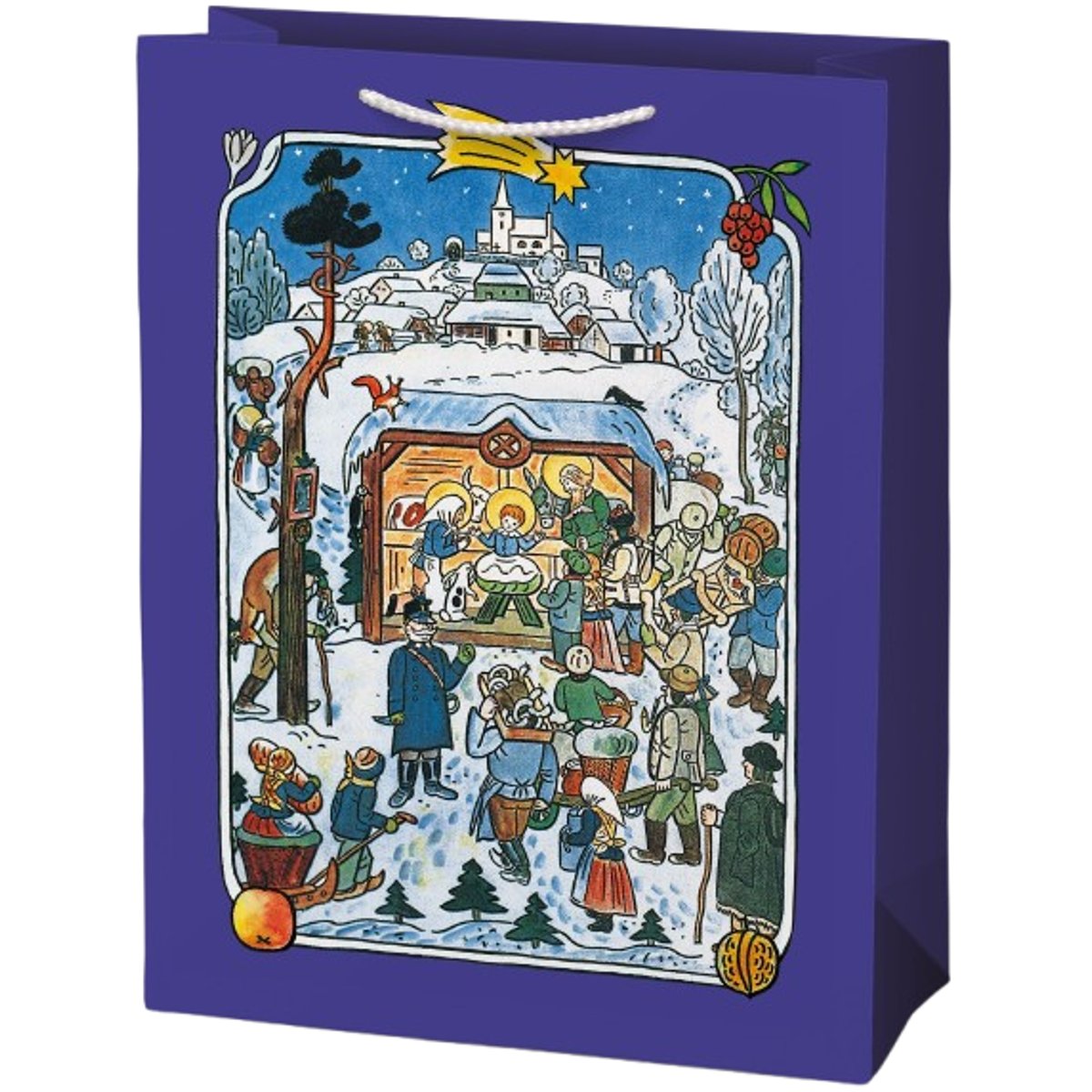 Vánoční dárková taška Josef Lada – tmavě modrá, 26×34×14 cm