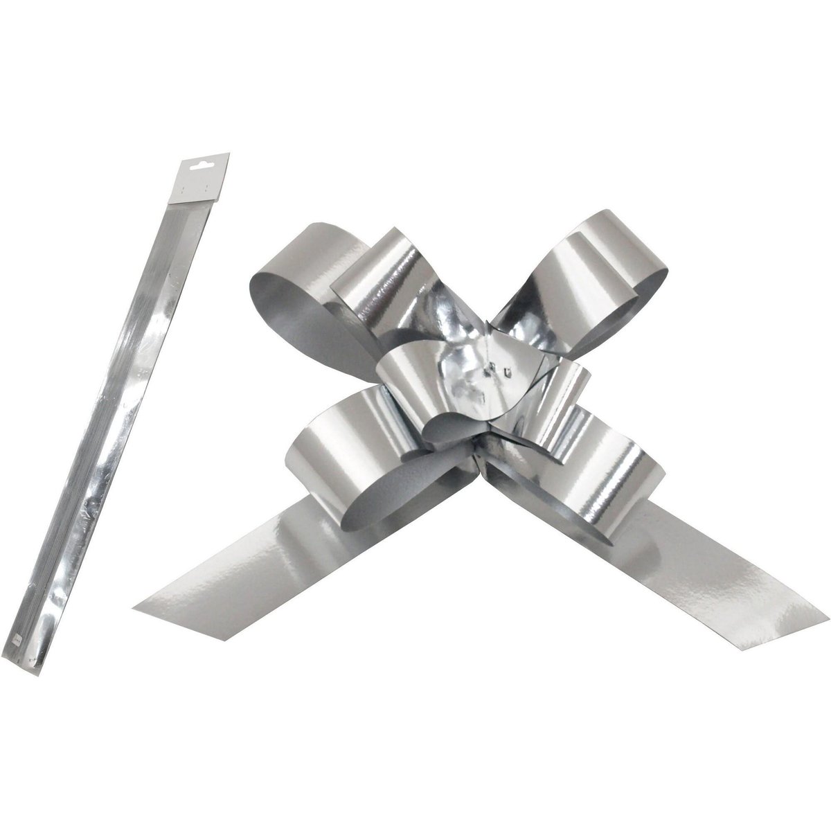 Metalická zatahovací stuha – stříbrná