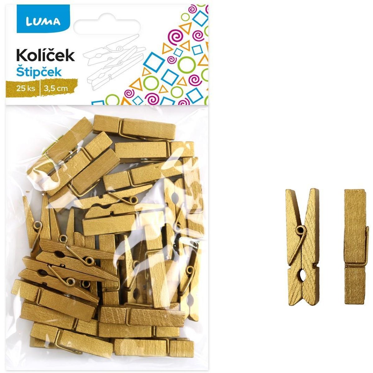 Kolíček 3,5cm zlatý, 25ks LUMA LUMA trading s.r.o.